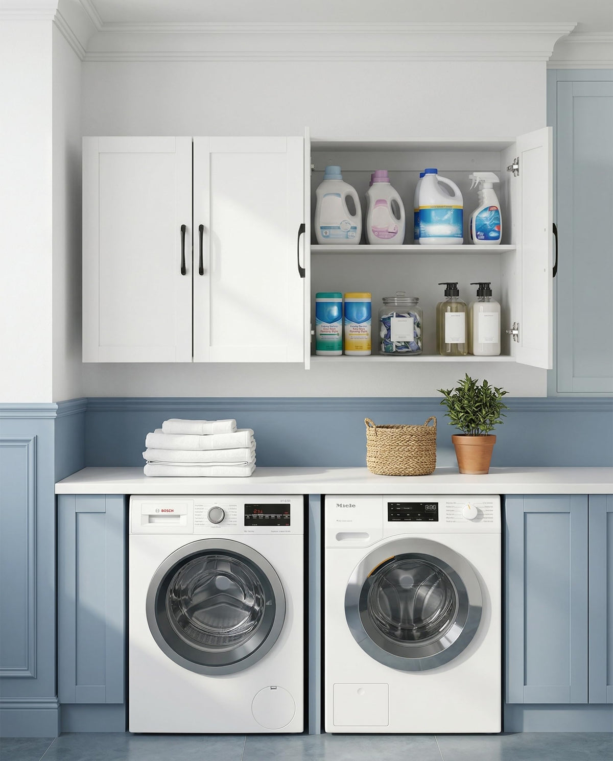 White Wall Cabinet with Adjustable Shelves and 4 Doors M2148