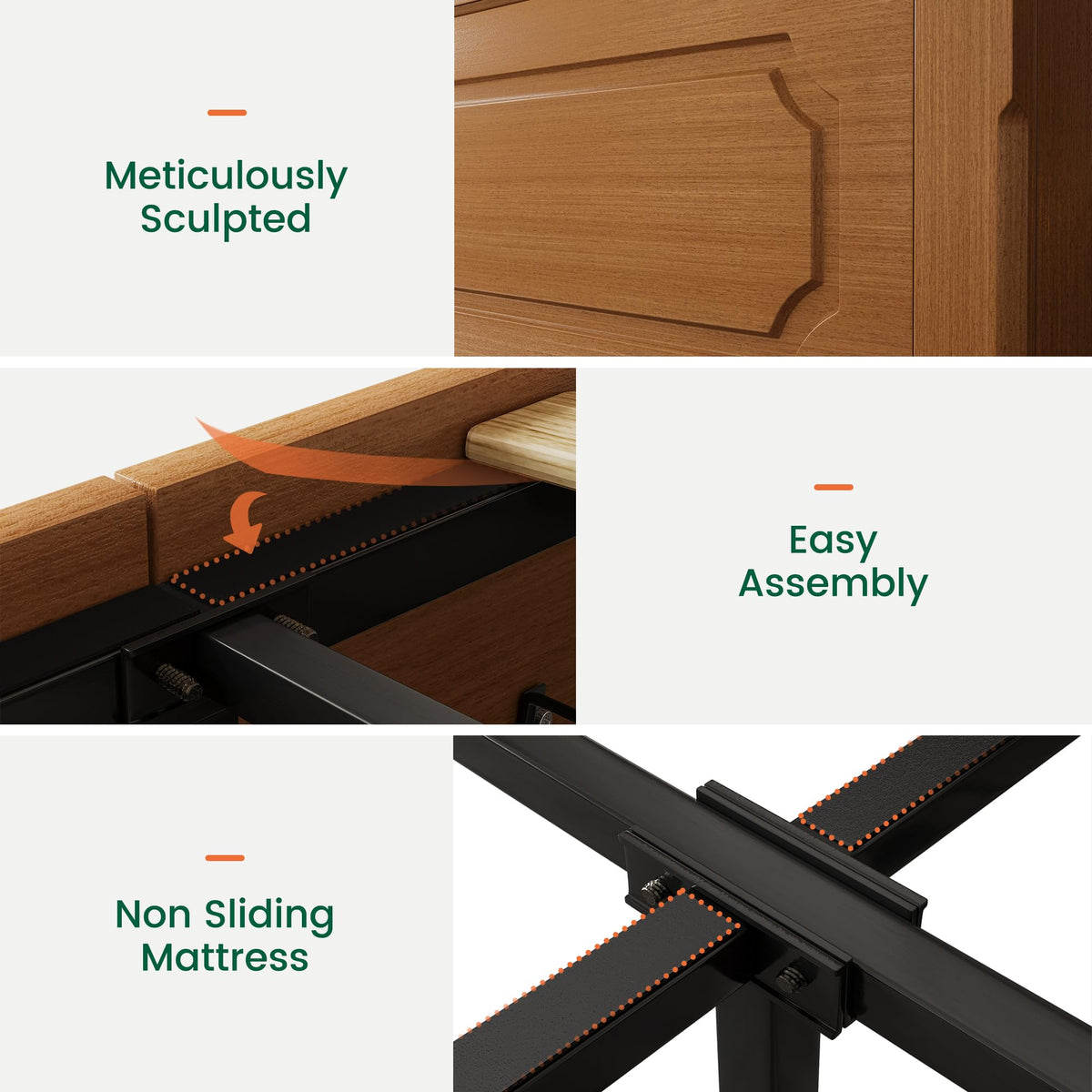 King Bed Frame with Headboard and Storage 4 Drawers Brown H23001