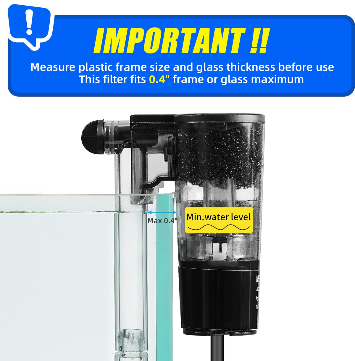 Aquarium Hang on Power Filter 3 Gallon 65GPH C478