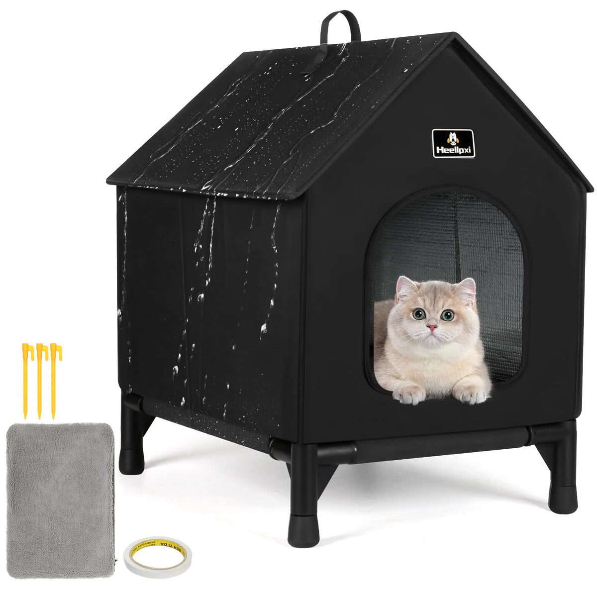 Outdoor Insulated Cat House with Removable Mat K641594