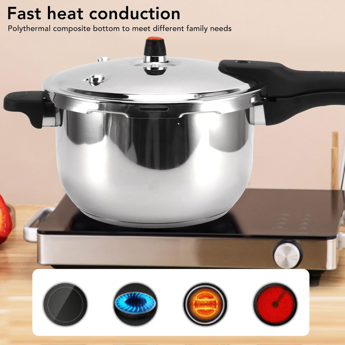 80KPA Stainless Steel Pressure Cooker with Safety Valve (3L) B5236
