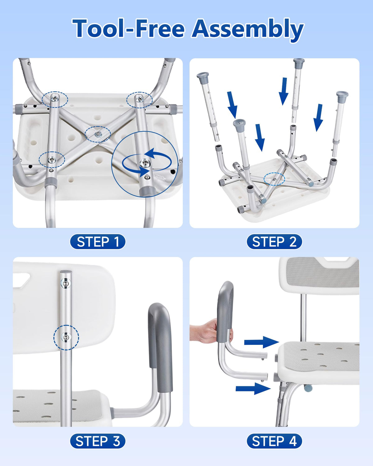 Height Adjustable Shower Chair with Back and Arms R6895