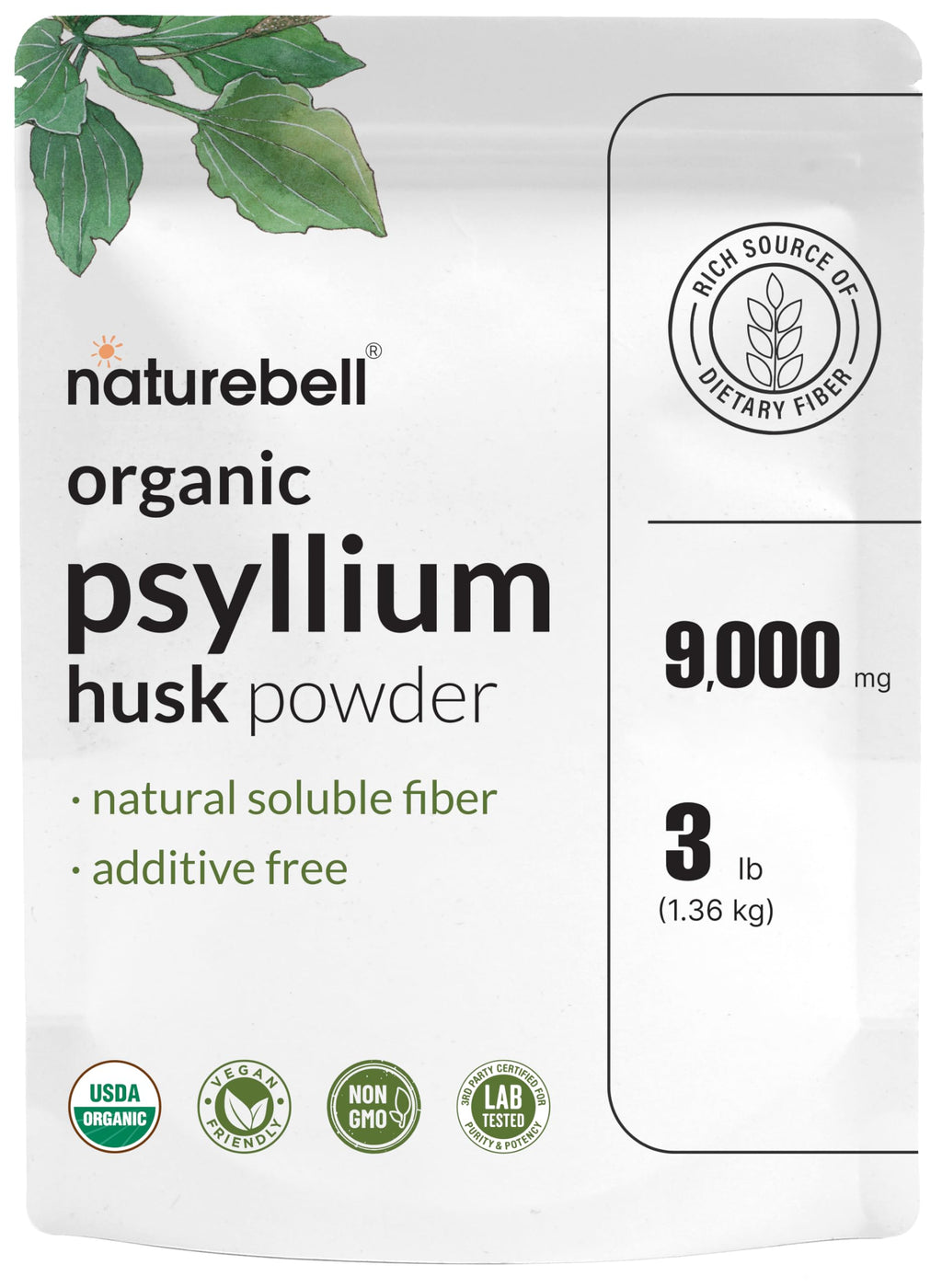 Organic Psyllium Husk Fiber Powder, 3lb, Unflavored T7864
