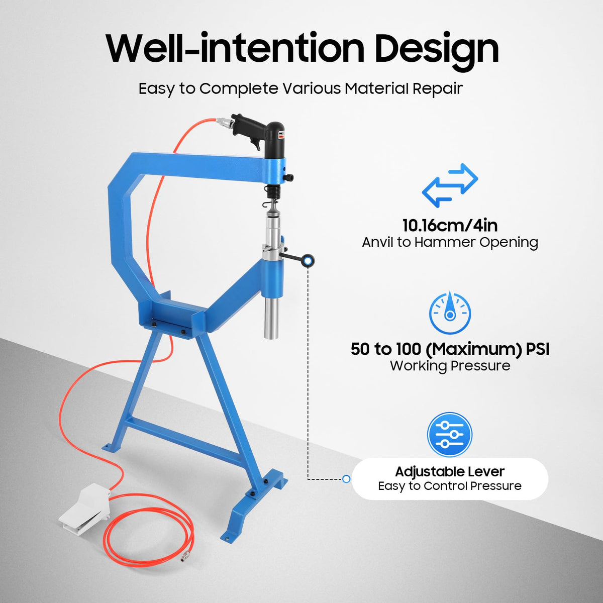 Pneumatic Planishing Hammer with Steel Frame Stand and Foot Pedal M975