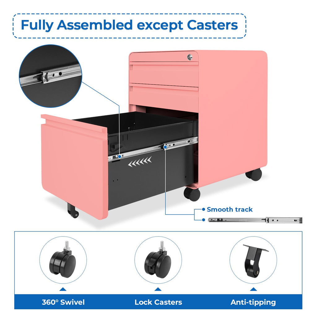 3 Drawer Metal Rolling File Cabinet E3804