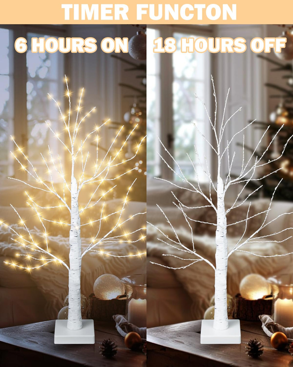 24 Inch Artificial Lighted Birch Tree with 144 LED Lights N2231