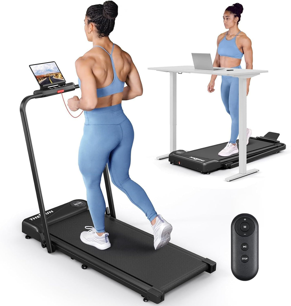 Walking Pad with Handle Bar, 2 in 1 Under Desk Treadmill B448291