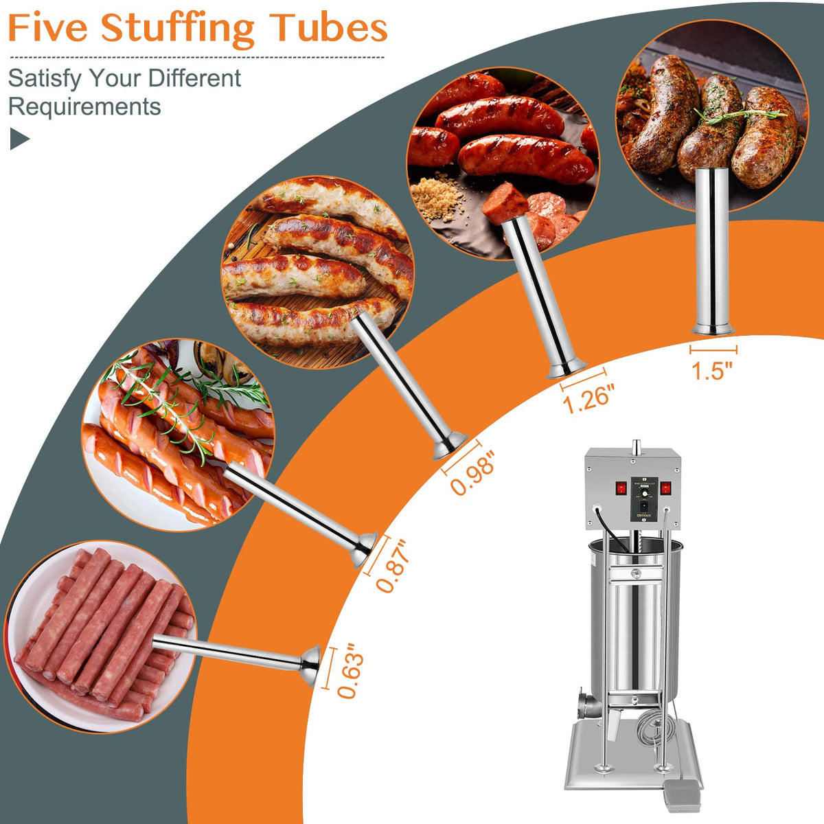 15L Electric Stainless Steel Sausage Stuffer with 5 Stuffing Tubes W6309