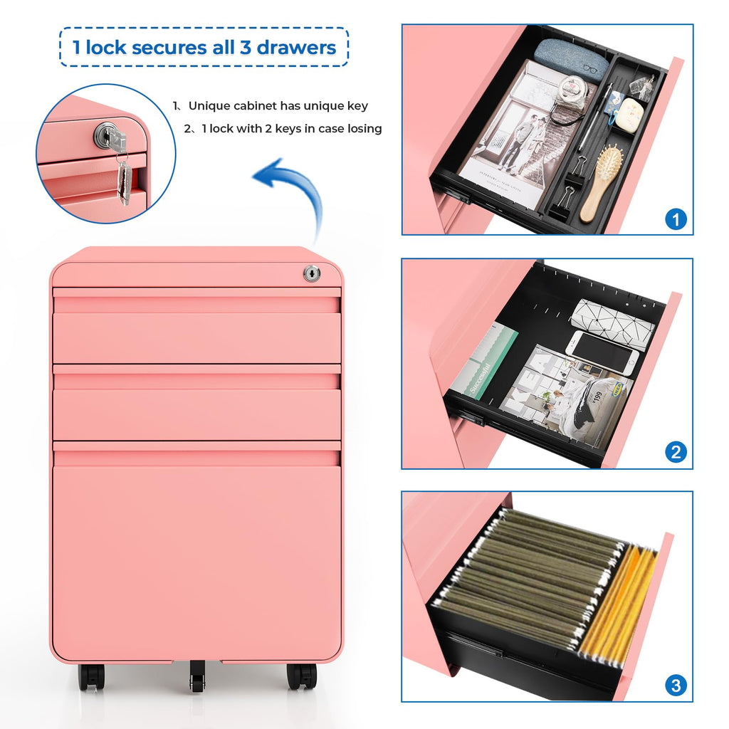 3 Drawer Metal Rolling File Cabinet E3804