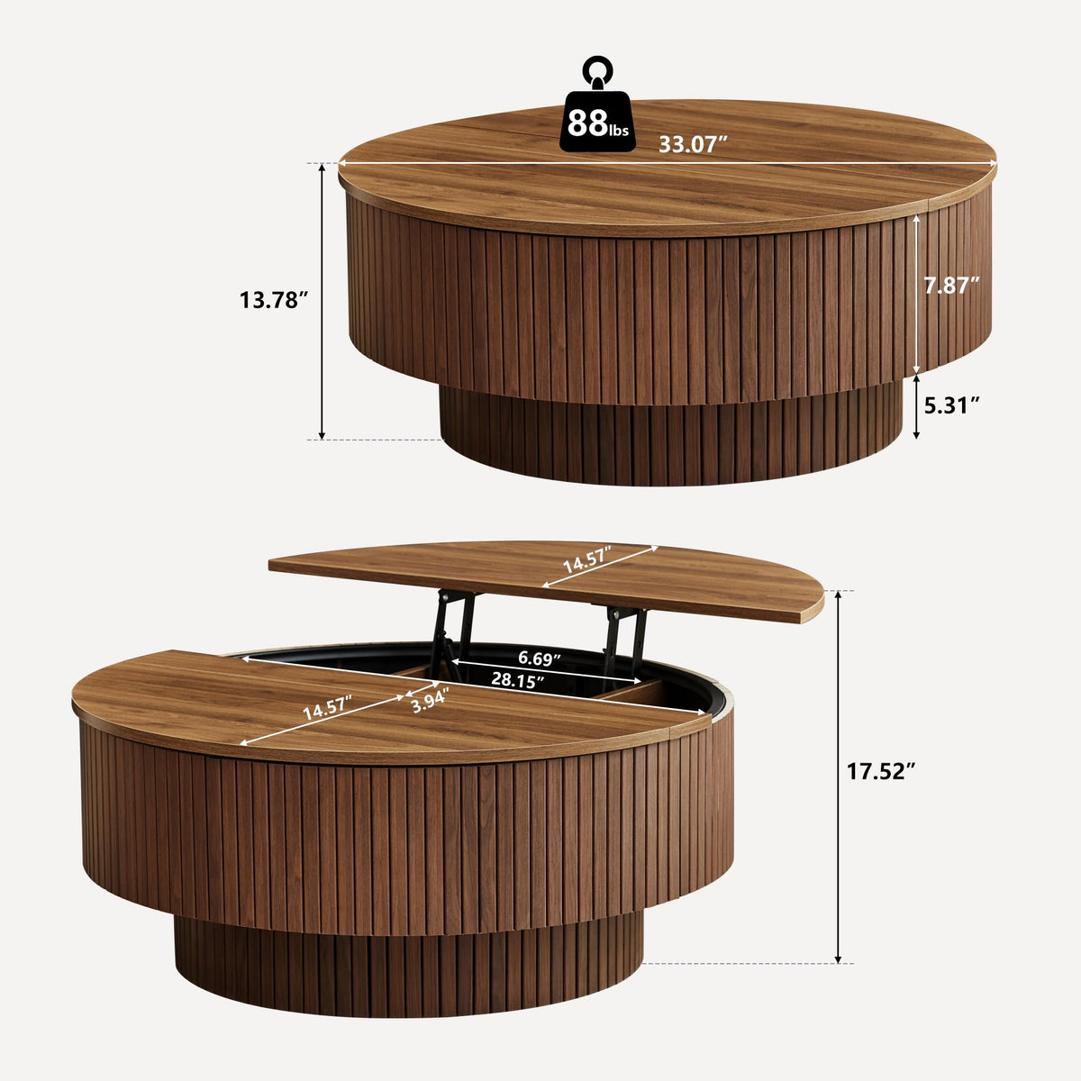 33" Round Lift-Top Coffee Table with Storage L58280