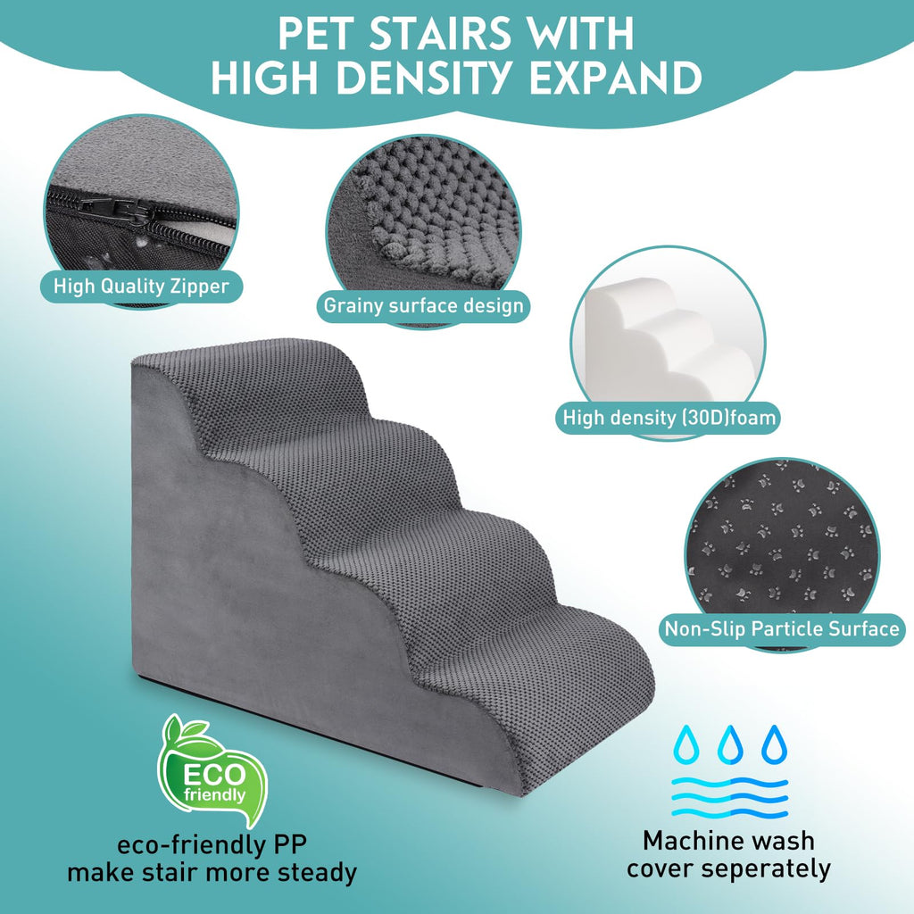 19.7" H 4-Steps Dog Stairs with 30D High Density Foam, Corduroy Fabric, Non-Slip Bottom E399083