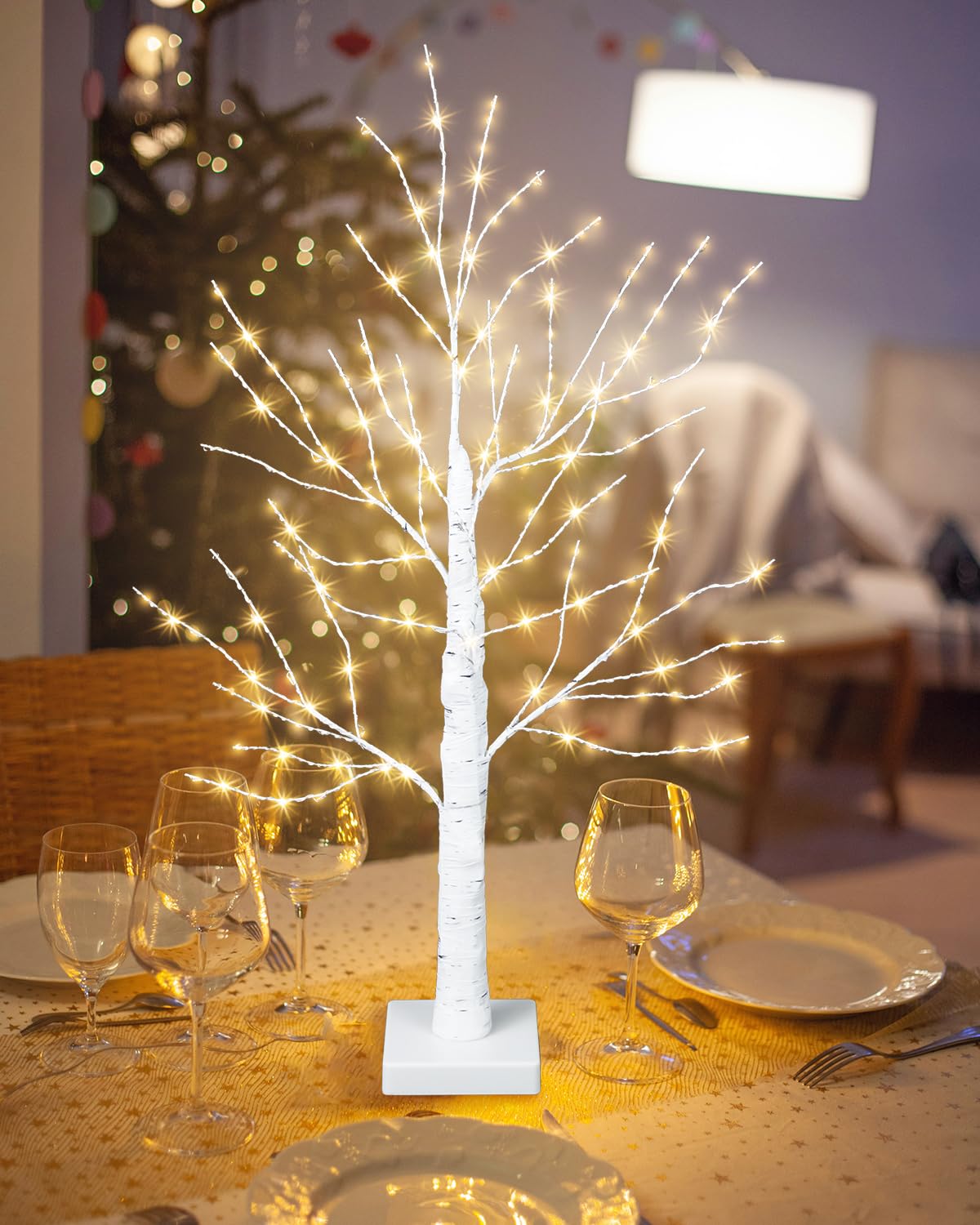24 Inch Artificial Lighted Birch Tree with 144 LED Lights N2231