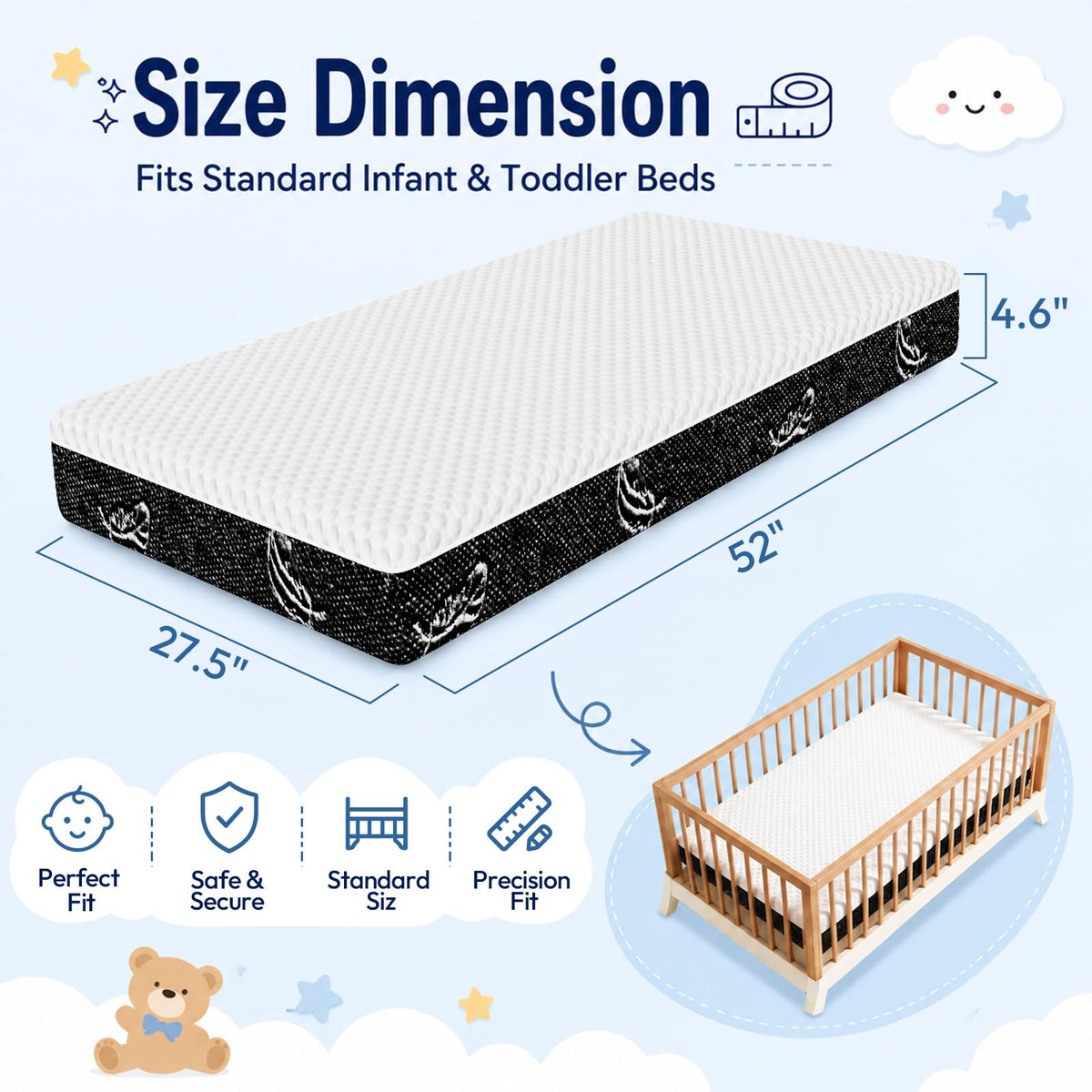 52 x 27 Dual-Sided Memory Foam Crib Mattress H395