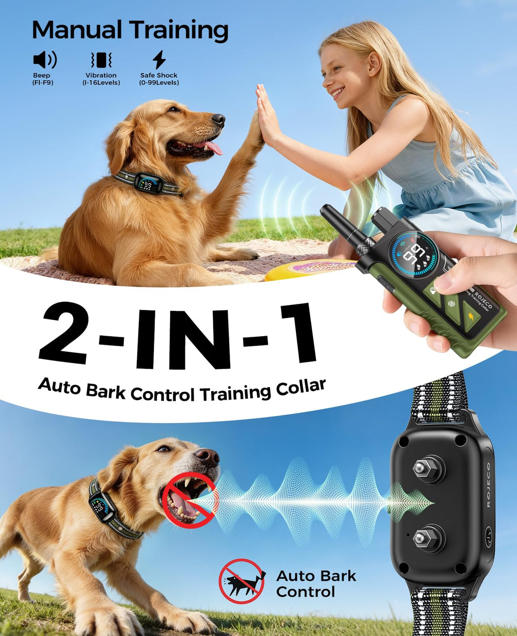 2-in-1 Dog Shock Collar & Bark Collar O52888