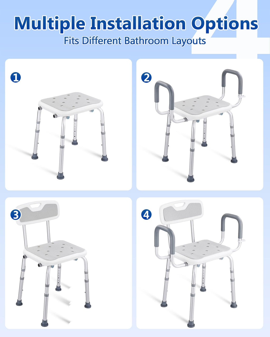 Height Adjustable Shower Chair with Back and Arms R6895