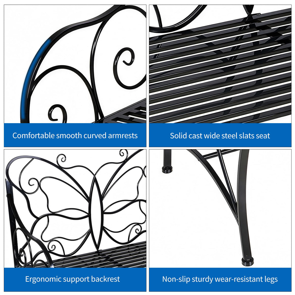 Outdoor Cast Iron Bench with Armrests Double Seats E593