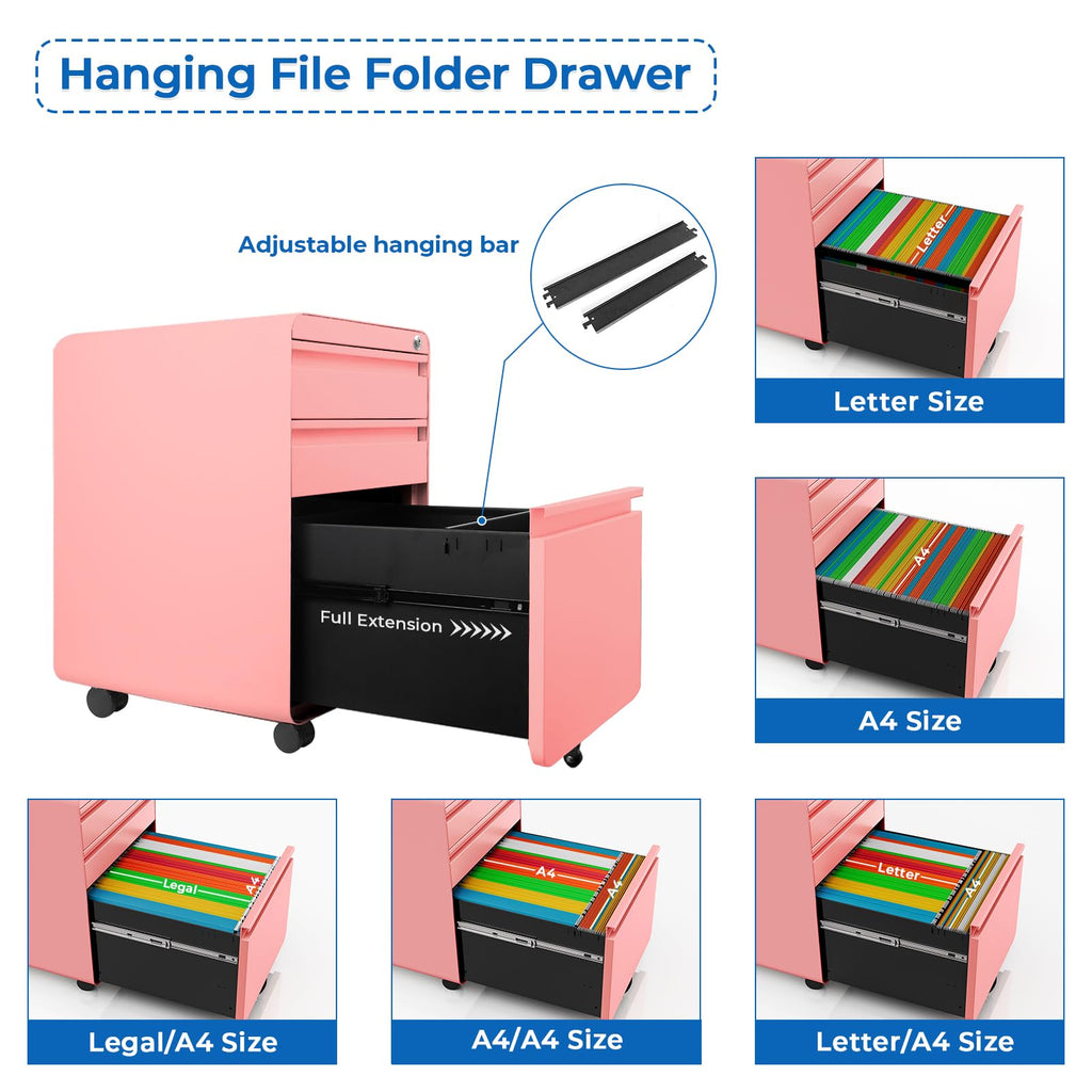 3 Drawer Metal Rolling File Cabinet E3804