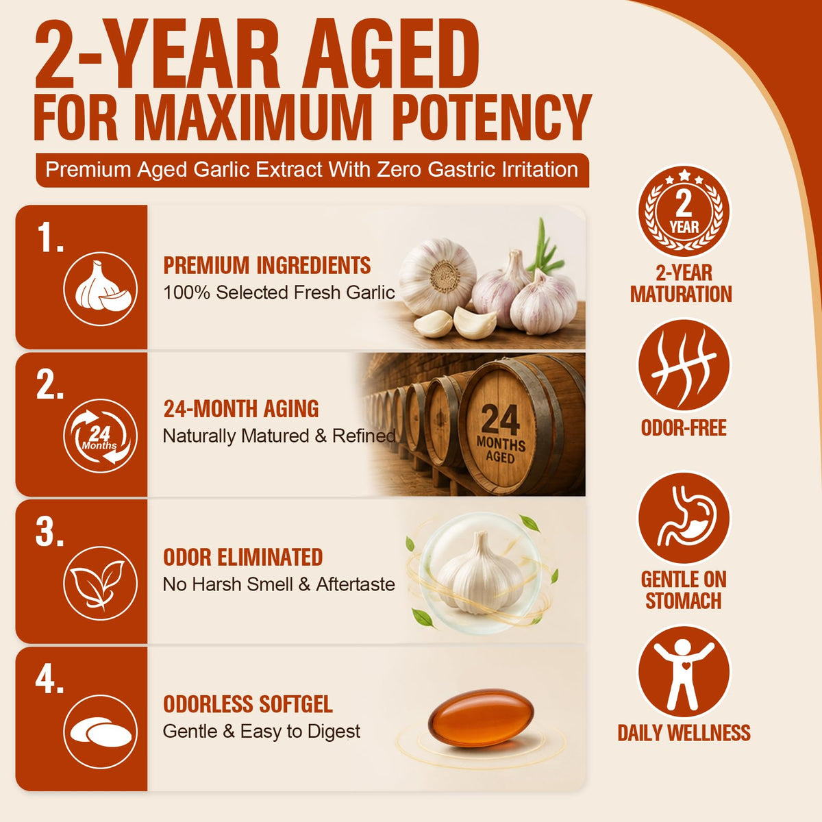 1200 mg Odorless Aged Garlic Extract Softgels with CoQ10 Ubiquinol & Vitamin K2, 120 Softgels M561