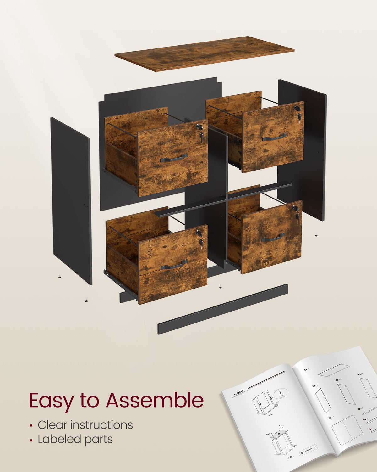 4 Drawer Locking File Cabinet L126