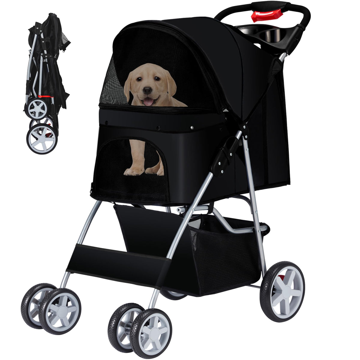 Foldable Pet Stroller 4 Wheels Black G59323