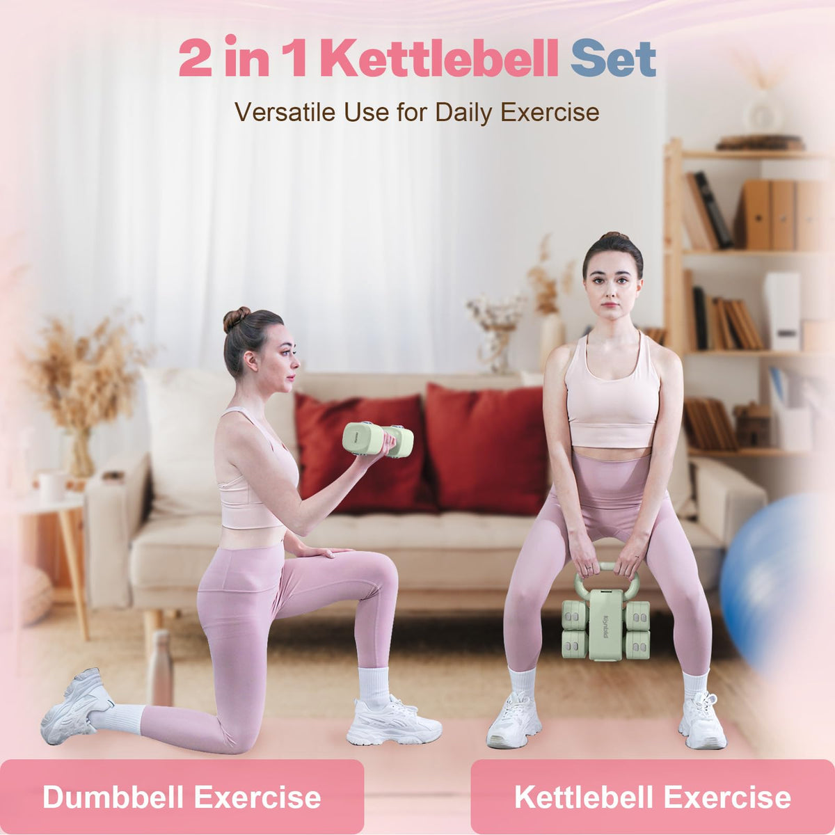 Adjustable Dumbbell Set, 2-in-1 Dumbbells & Kettlebell W3691