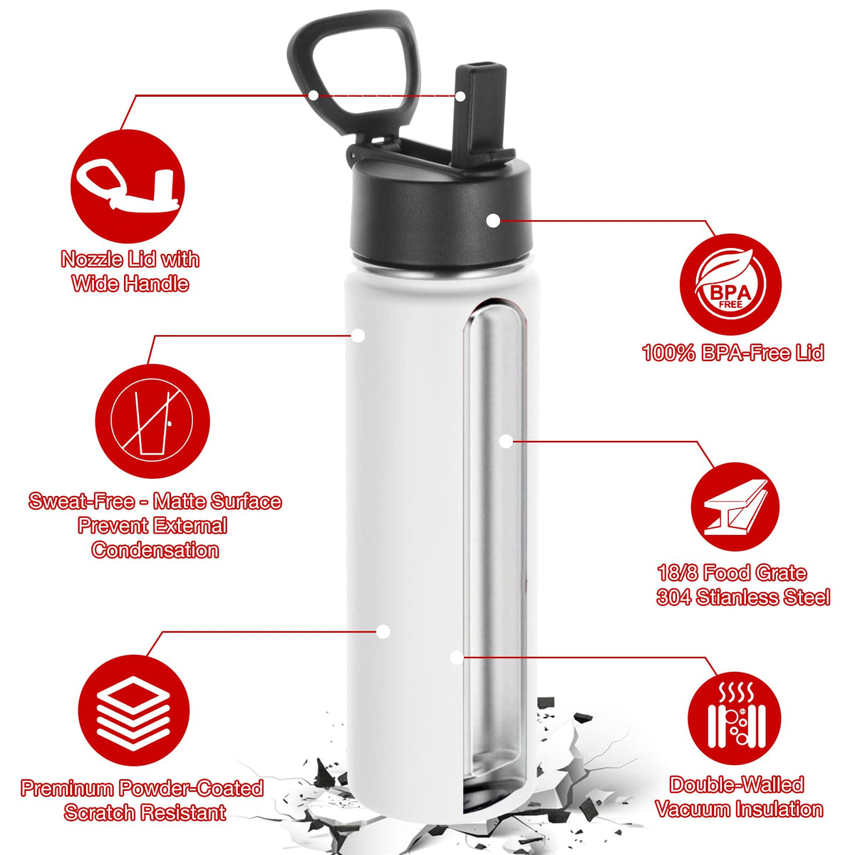 22 oz Stainless Steel Insulated Water Bottles with Straw 8 Pack P1416