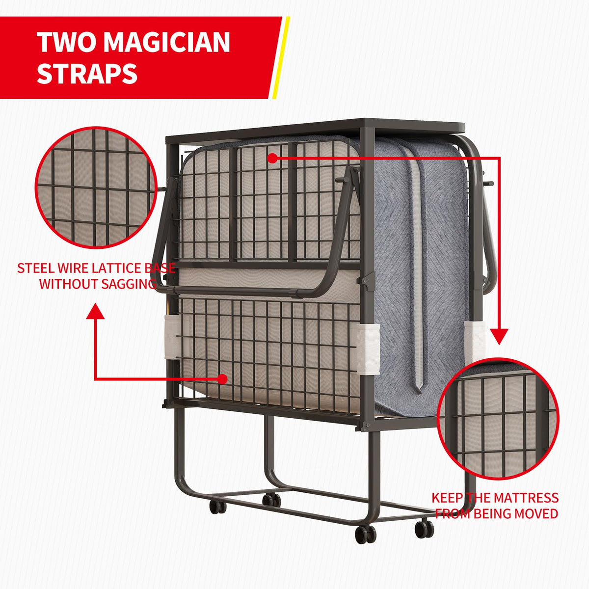 Folding Bed with 5" Memory Foam Mattress and 4 Lockable Wheels M85695