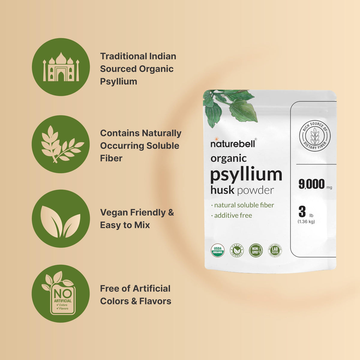 Organic Psyllium Husk Fiber Powder, 3lb, Unflavored T7864