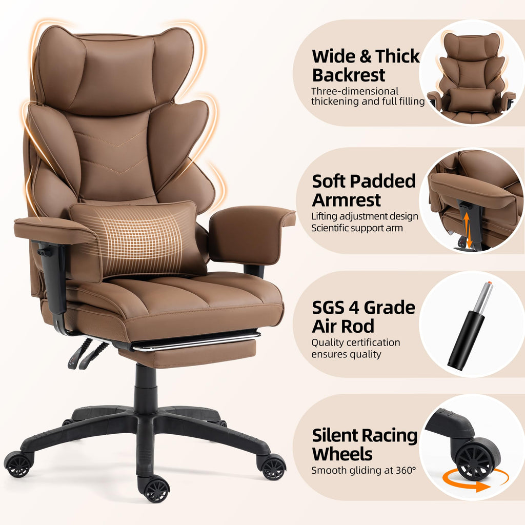Brown Ergonomic Office Chair with Footrest M295