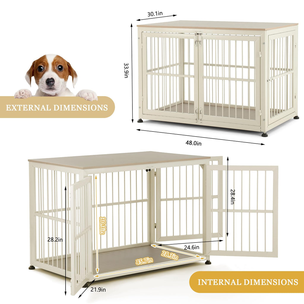 48" Rustic Heavy Duty Wooden Dog Crate Furniture O308634
