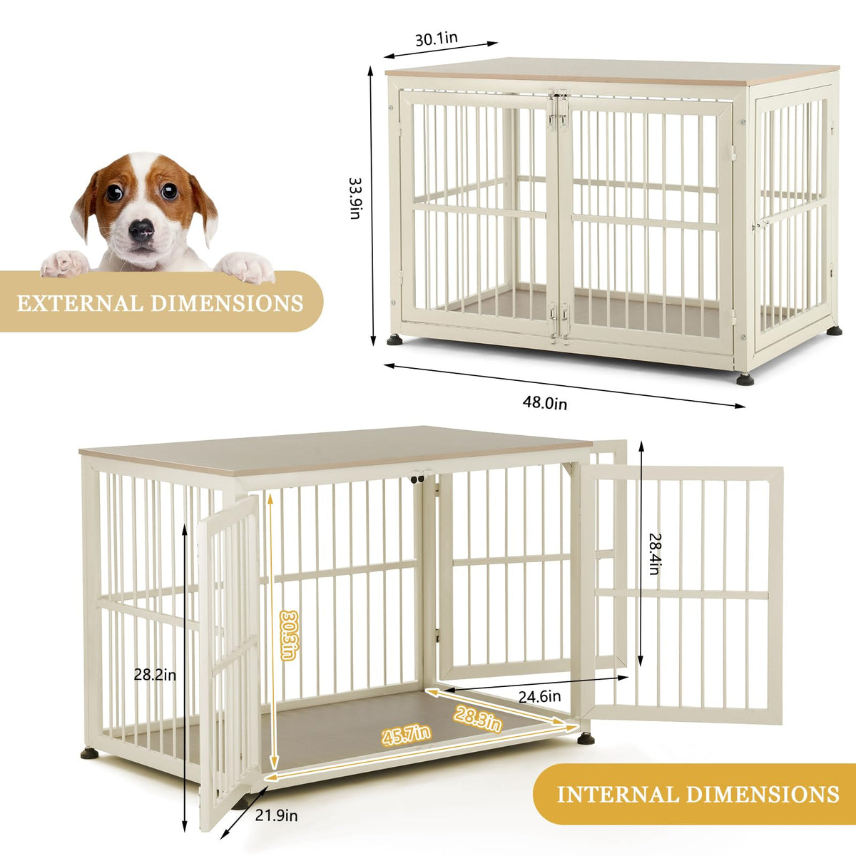 48" Rustic Heavy Duty Wooden Dog Crate Furniture O308634