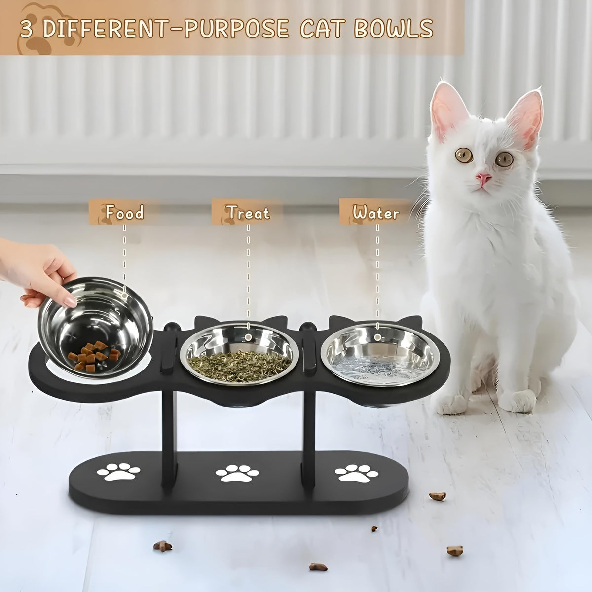 Raised Cat Bowls with 3 Stainless Steel Bowls L24371