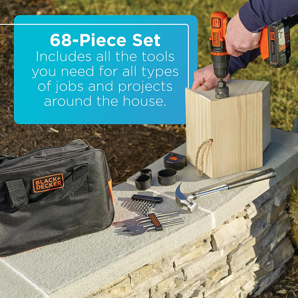 20V MAX 68-Piece Cordless Drill and Home Tool Kit with Storage Bag V343106