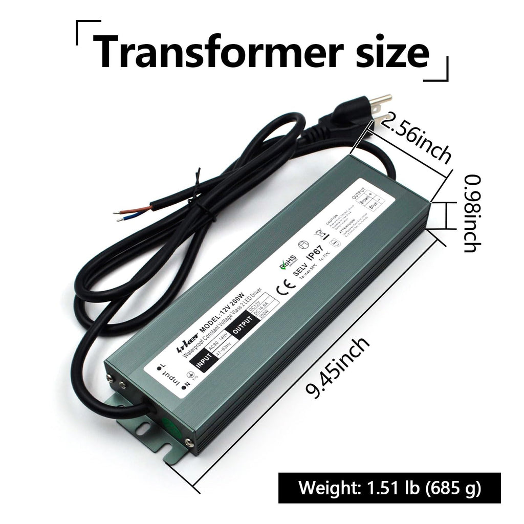 2 Pack 12V 200W Waterproof IP67 LED Driver U316