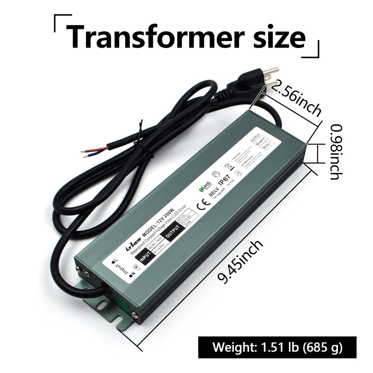 2 Pack 12V 200W Waterproof IP67 LED Driver U316
