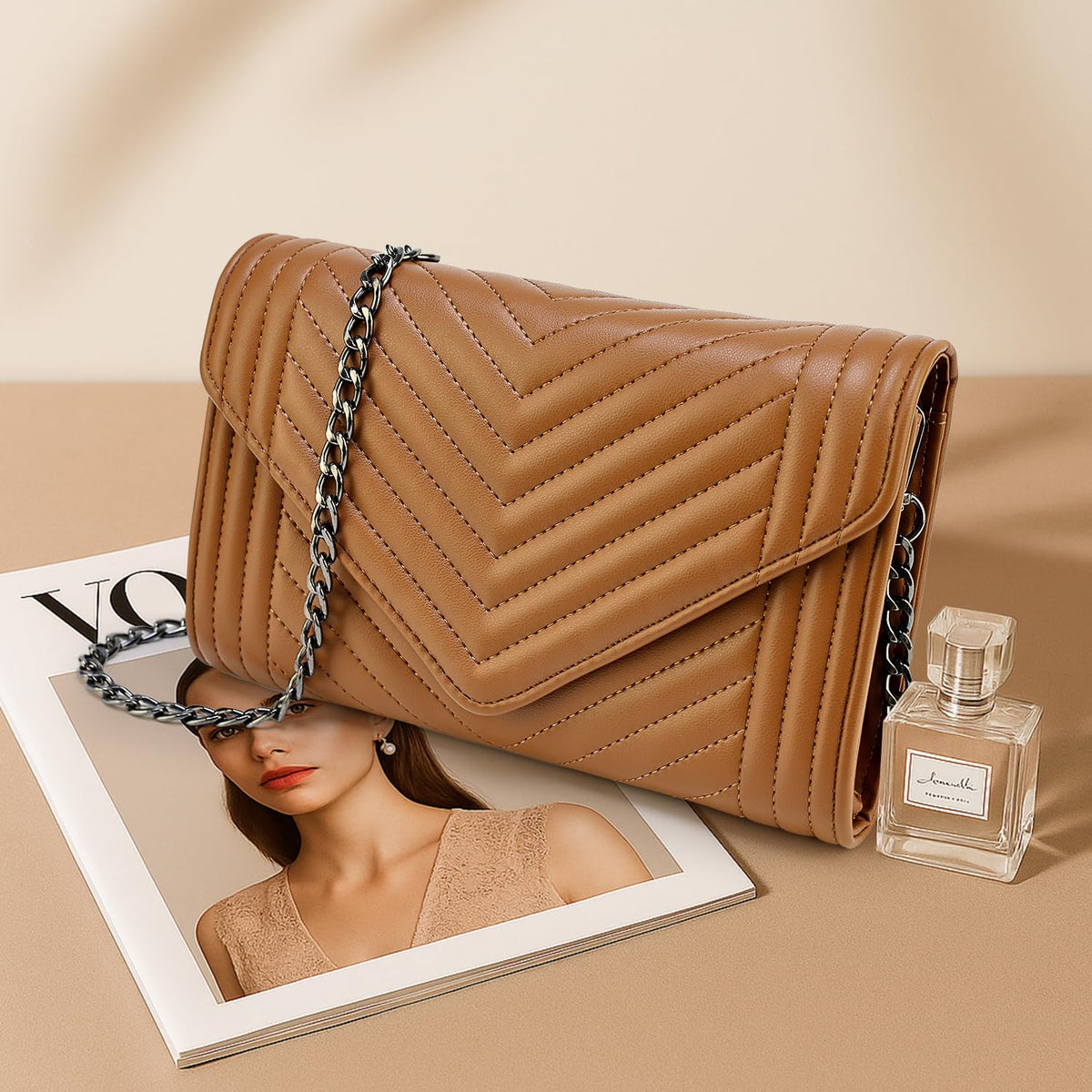 Small Leather Quilted Crossbody Bag with Chain Strap M90584