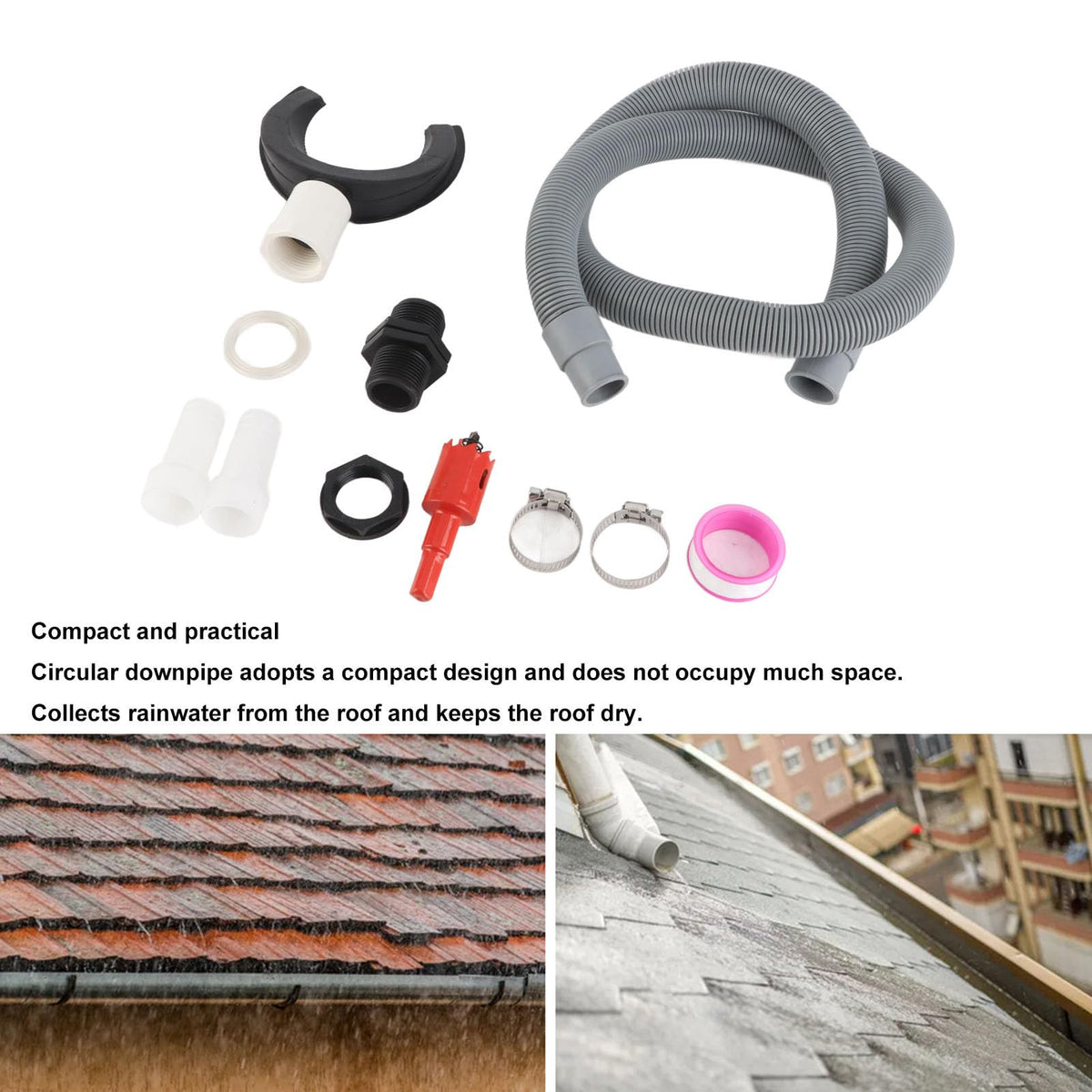 Round Downpipe Rainwater Collection System with 50cm Hose D2575