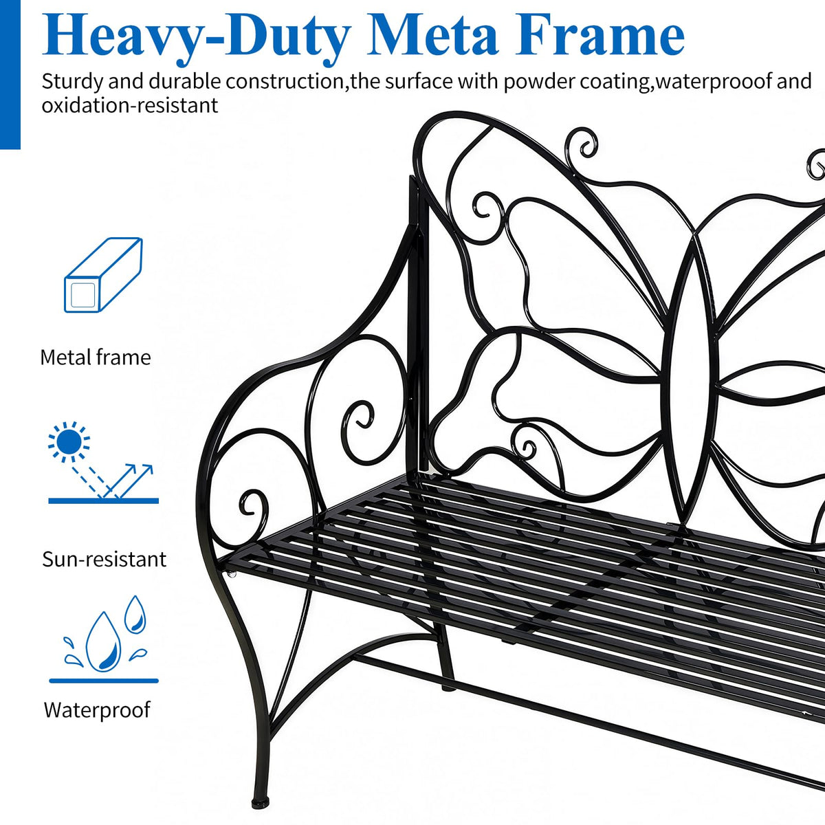 Outdoor Cast Iron Bench with Armrests Double Seats E593