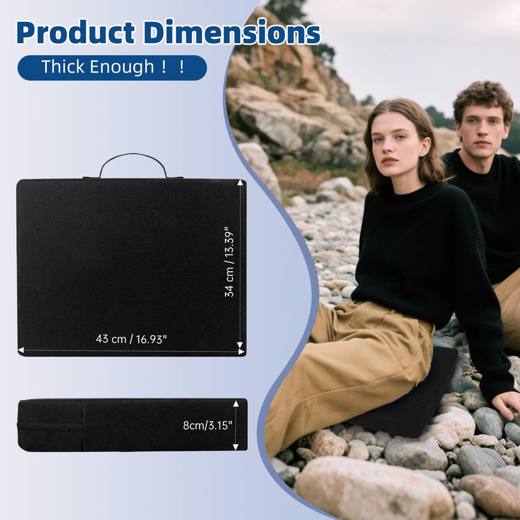 3.15" Extra Thick Waterproof 600D Oxford Bleacher Cushion with Carrying Handle Black S5485