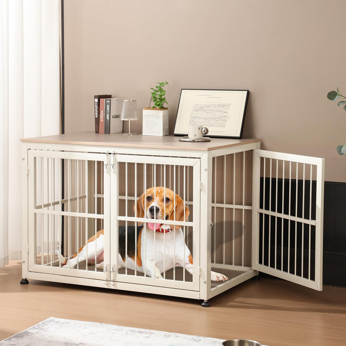 48" Rustic Heavy Duty Wooden Dog Crate Furniture O308634