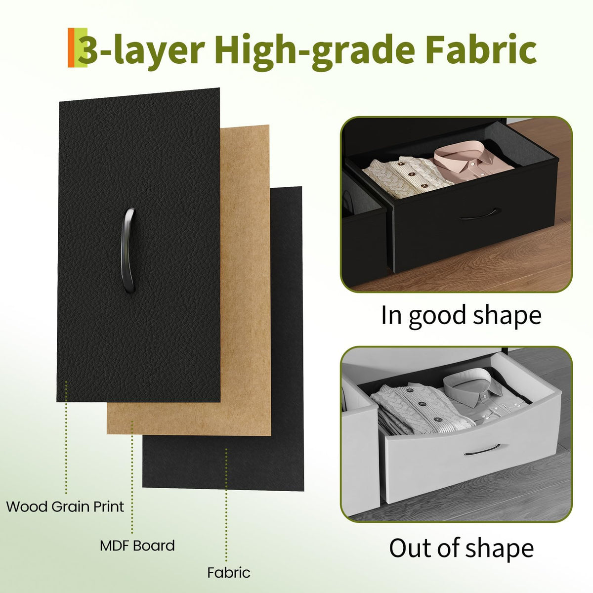 Black LED TV Stand Dresser with 8 Fabric Drawers P968