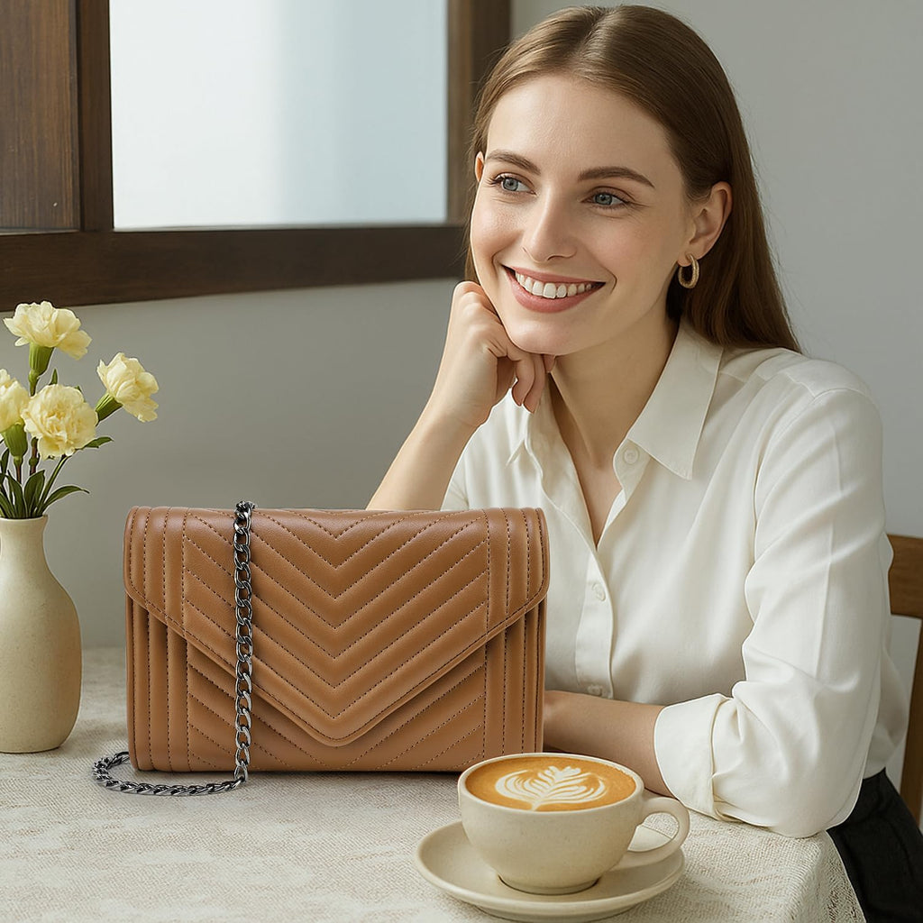 Small Leather Quilted Crossbody Bag with Chain Strap M90584