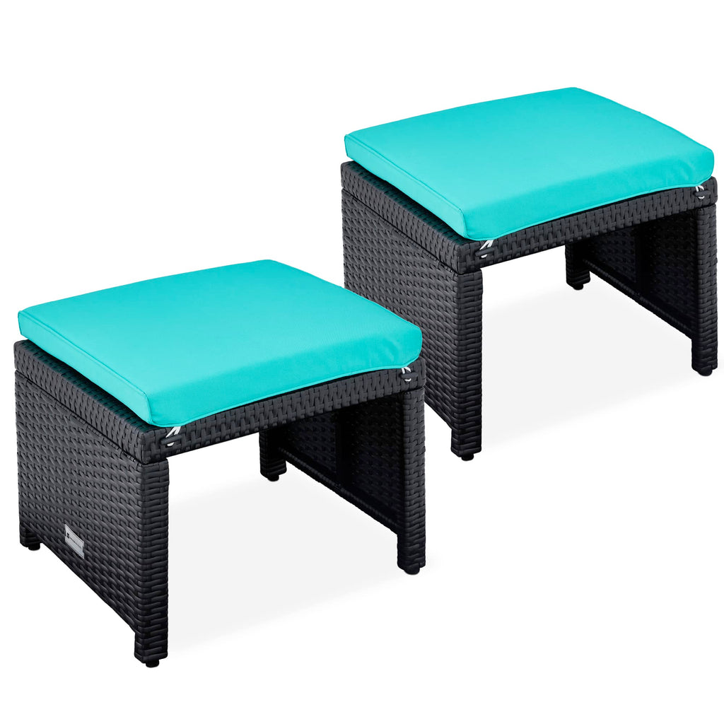 Set of 2 Wicker Ottomans with Removable Cushions W5256