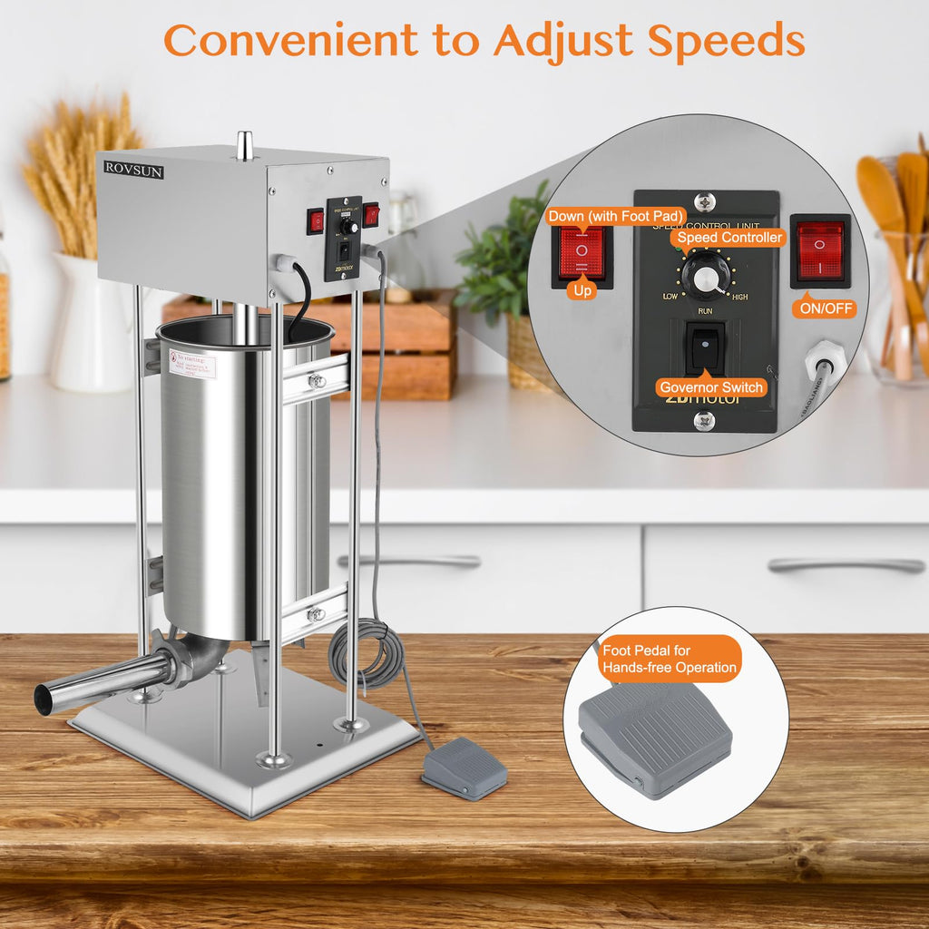 15L Electric Stainless Steel Sausage Stuffer with 5 Stuffing Tubes W6309