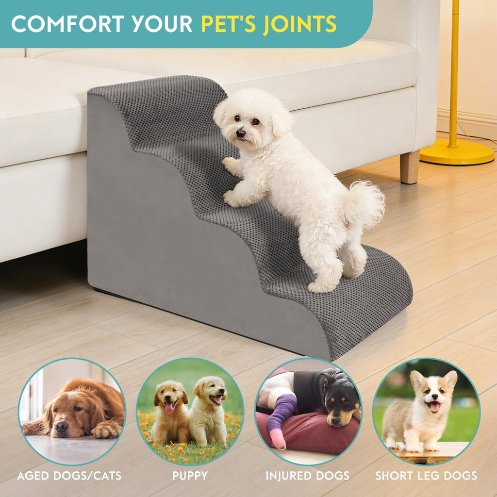 19.7" H 4-Steps Dog Stairs with 30D High Density Foam, Corduroy Fabric, Non-Slip Bottom E399083