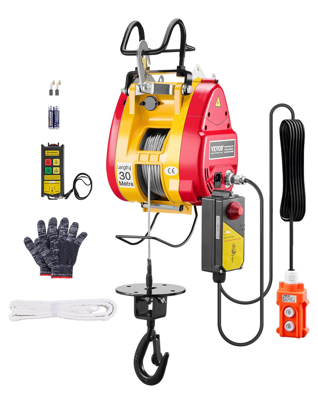 1100 lbs 1800W Portable Electric Hoist Winch with Wireless Remote Control Z100482