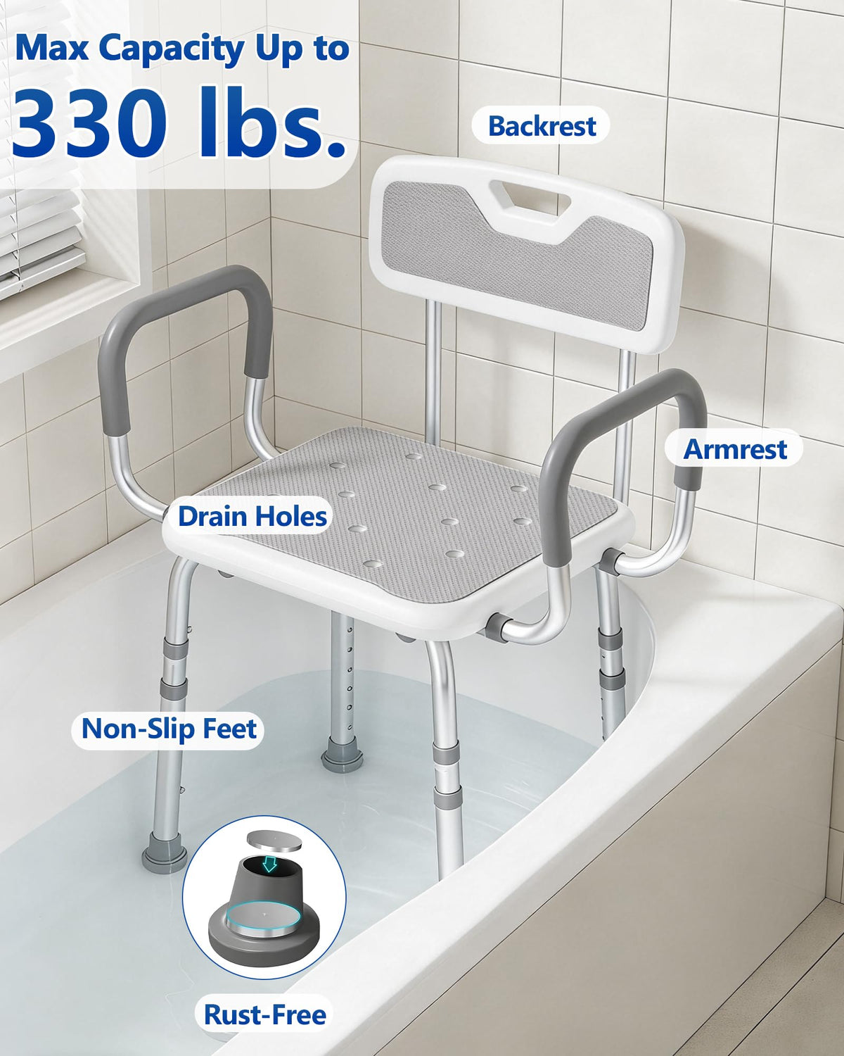 Height Adjustable Shower Chair with Back and Arms R6895