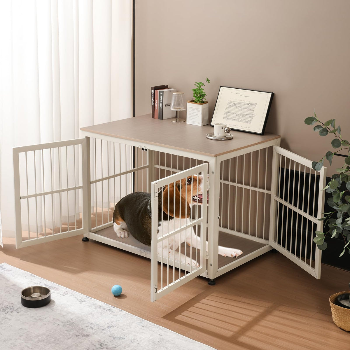 48" Rustic Heavy Duty Wooden Dog Crate Furniture O308634
