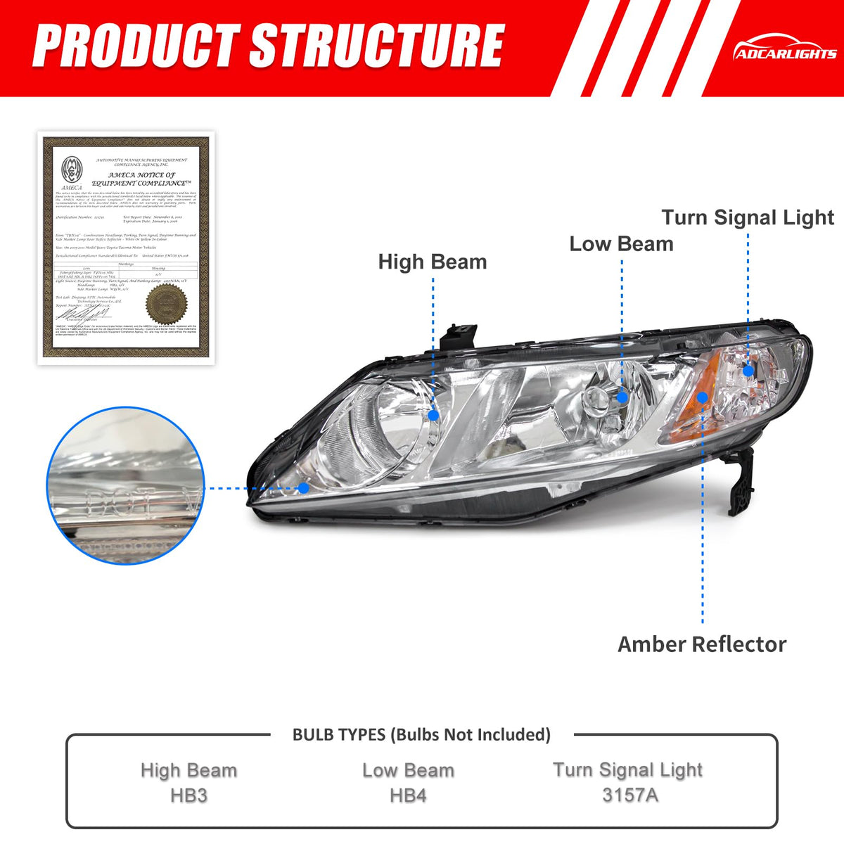 2006-2011 Honda Civic Halogen Headlight L6857