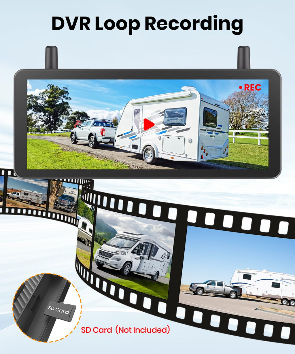 Wireless Backup Camera Solar Magnetic 7.2" 1080P Monitor B779